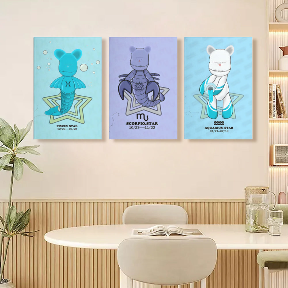 Violent Bear Constellation Creative Pattern Design,Triple Frameless Canvas Painting