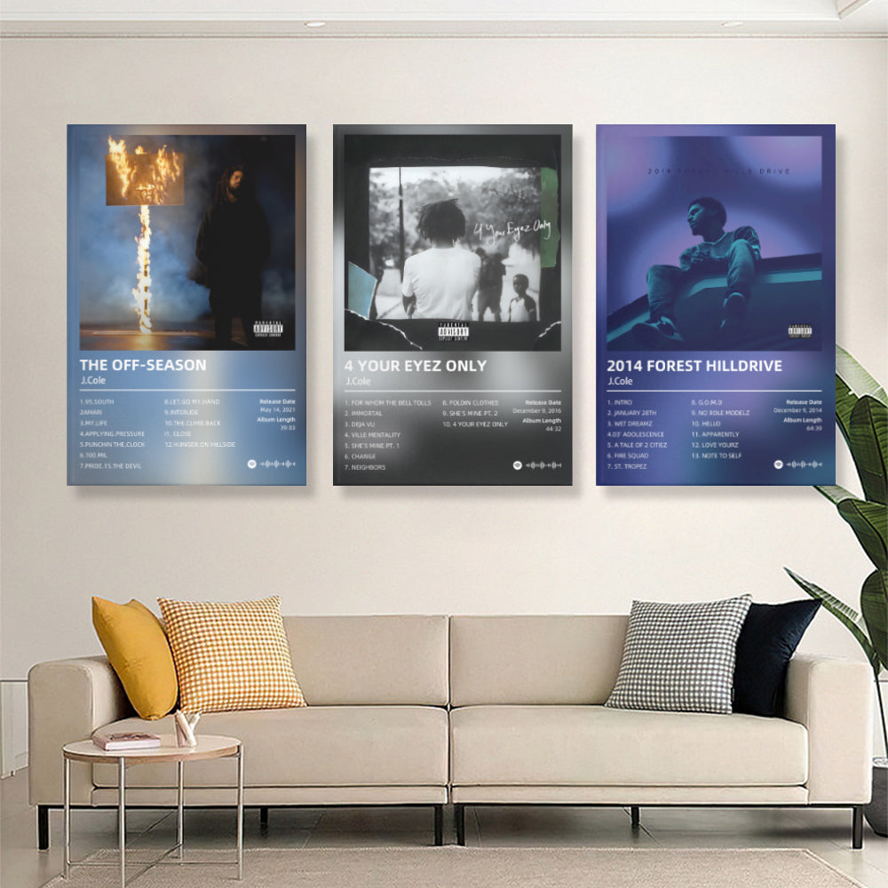 J.Cole Album Poster,Triple Frameless Canvas Painting