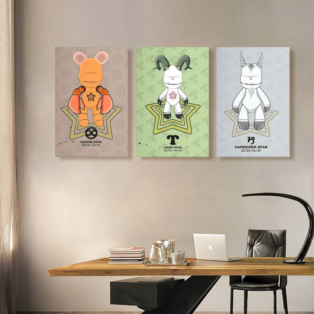 Trendy Violent Bear Creative Pattern Design,Triple Frameless Canvas Painting