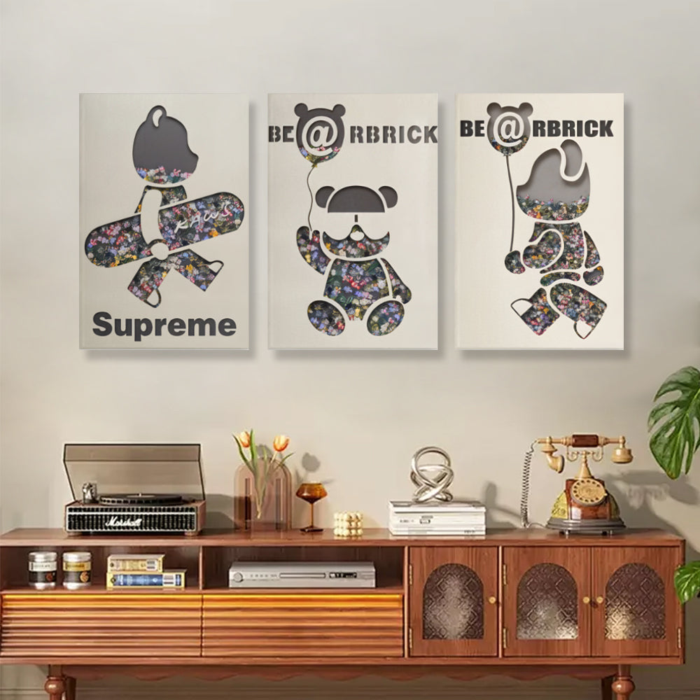 Creative Flower Bear,Triple Frameless Canvas Painting