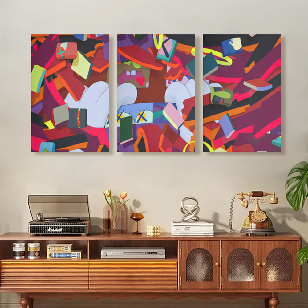 Abstract Graffiti Pattern Design,Triple Frameless Canvas Painting