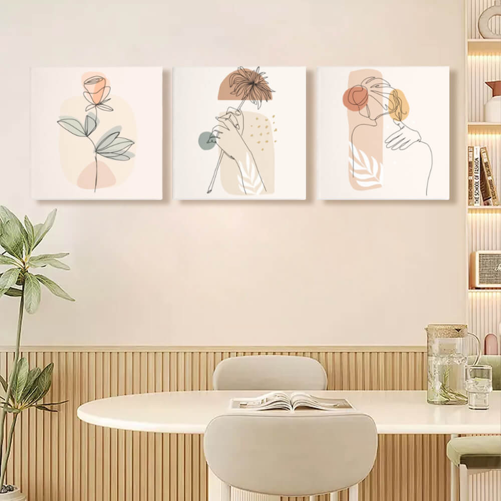 Abstract Art Morandi Color System, Square Triple Frameless Canvas Painting