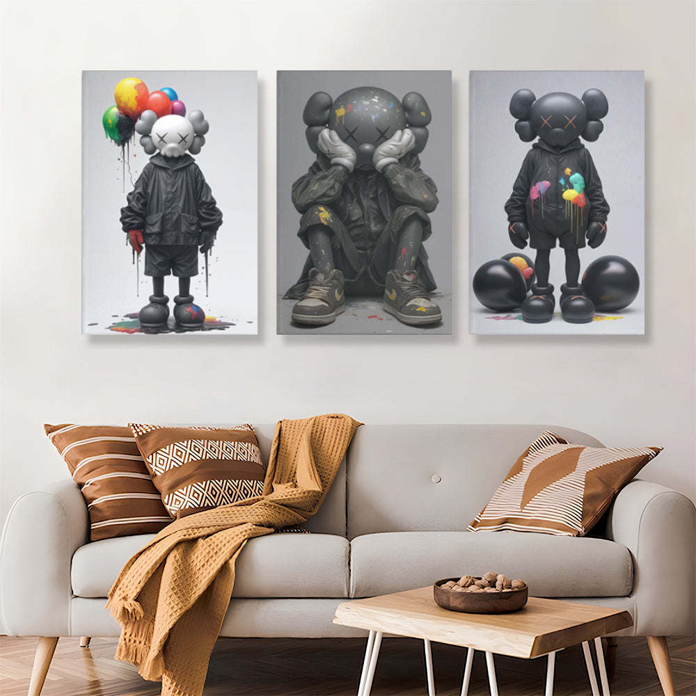 Fashion Bear Creative Design,Triple Frameless Canvas Painting.