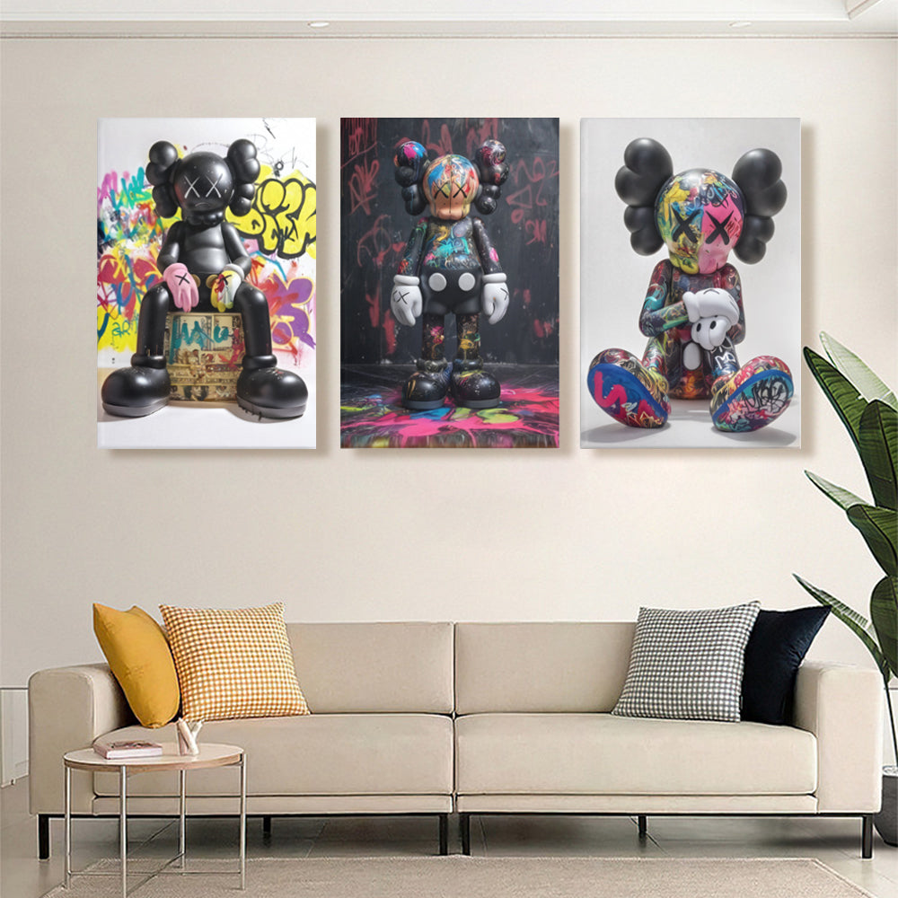 Colorful Bear Creative Pattern Design,Triple Frameless Canvas Painting