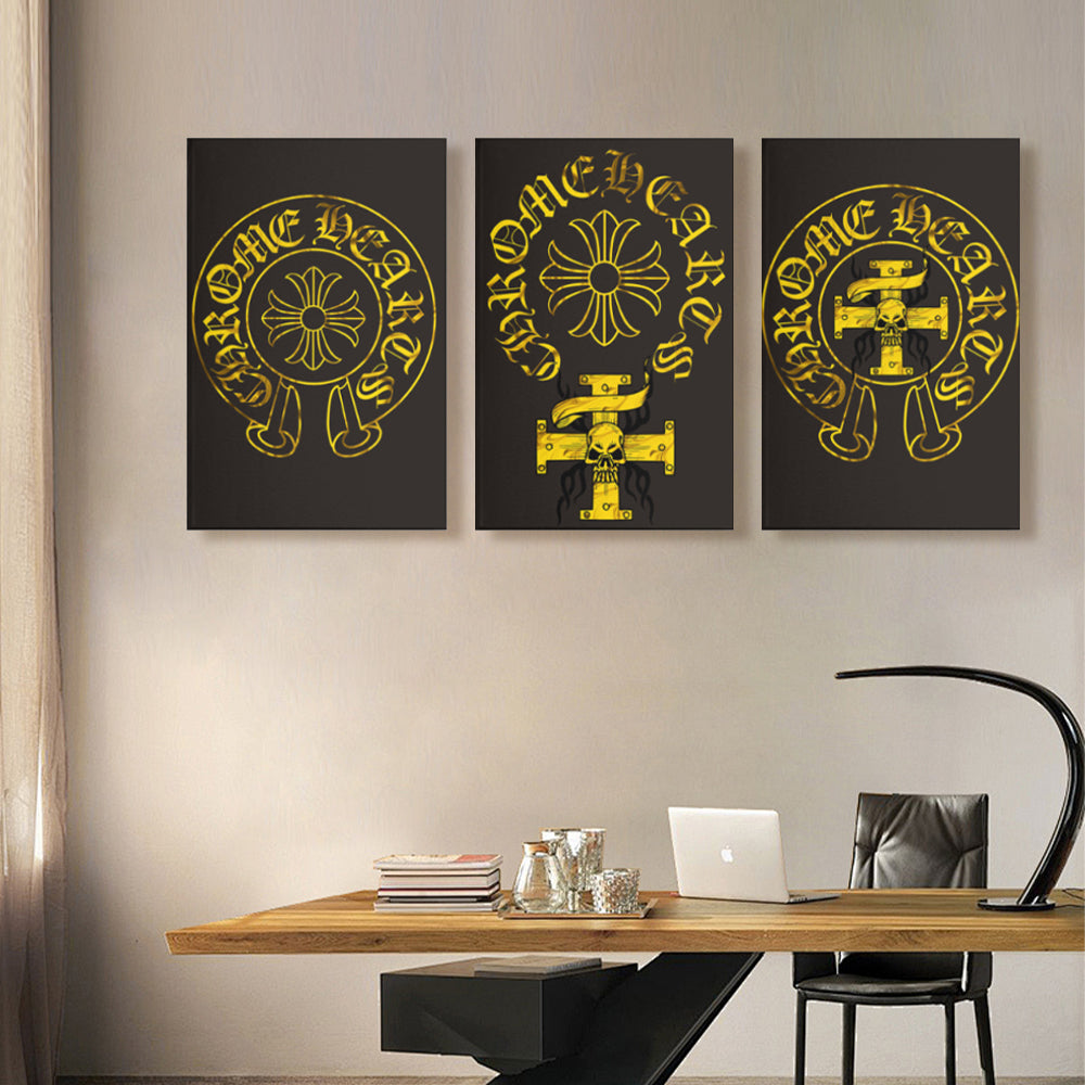 Gold  Creative Pattern,Triple Frameless Canvas Painting