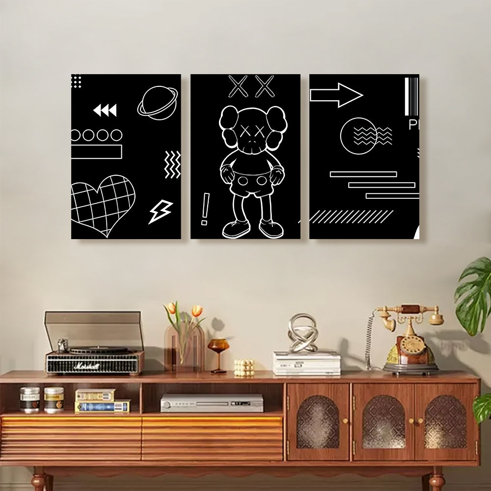 Black And White Line Pattern,Triple Frameless Canvas Painting