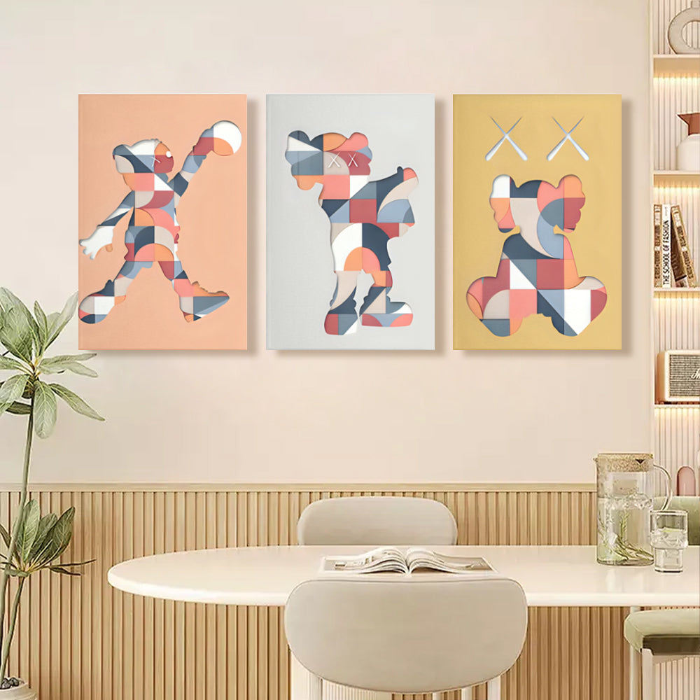 Violent Bear Creative Design,Triple Frameless Canvas Painting