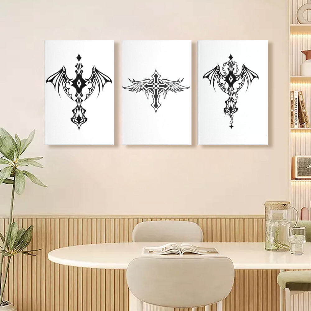 Simple White Chrome Heart Pattern,Triple Frameless Canvas Painting