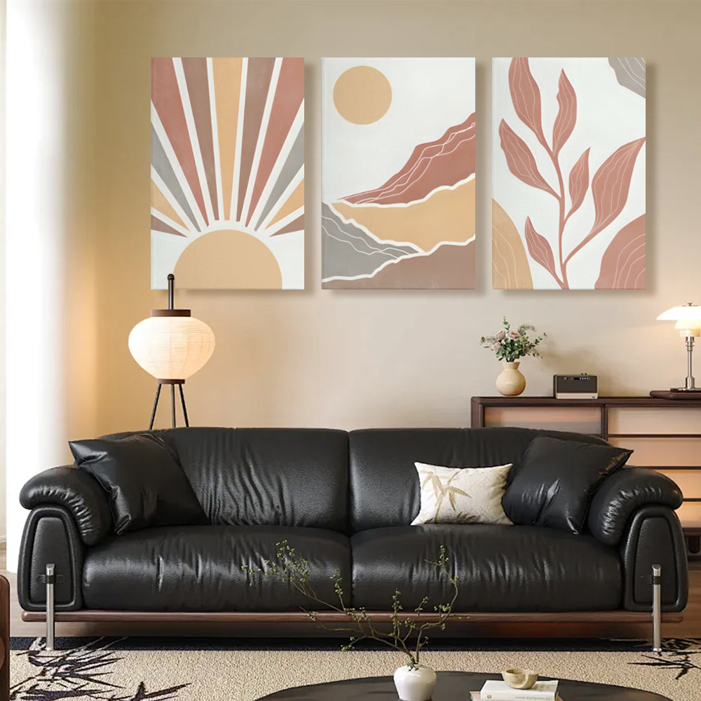 Abstract Landscape Nordic Style,Triple Frameless Canvas Painting