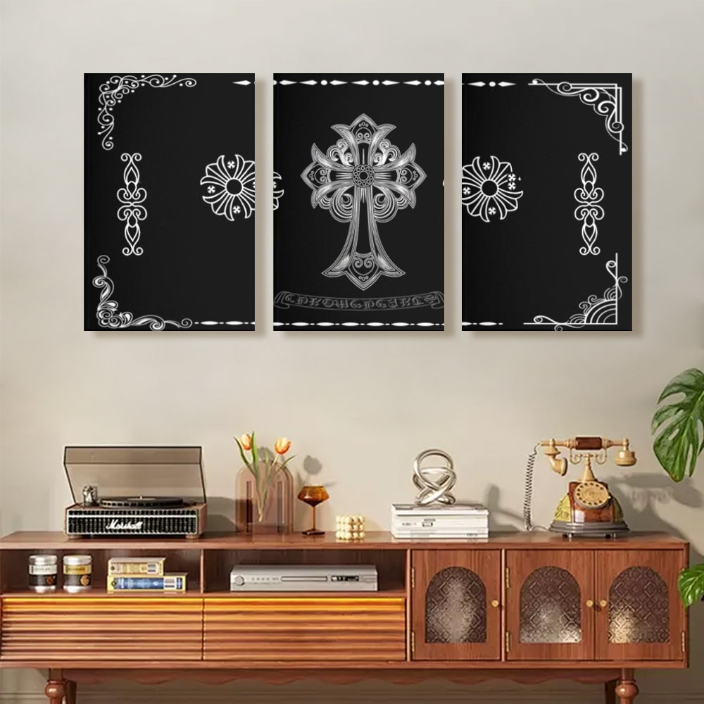 Lace Cross Creative Pattern,Triple Frameless Canvas Painting