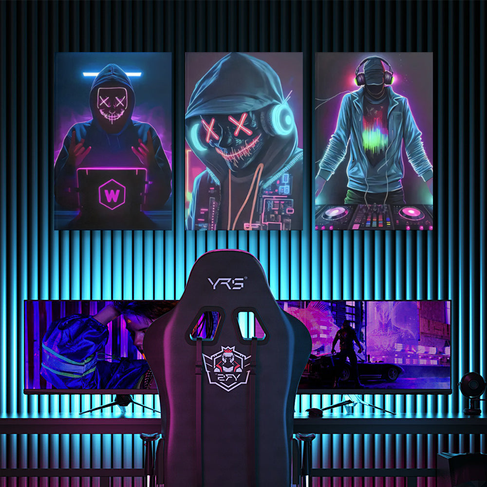 Cool Characters Creative,Triple Frameless Canvas Painting.