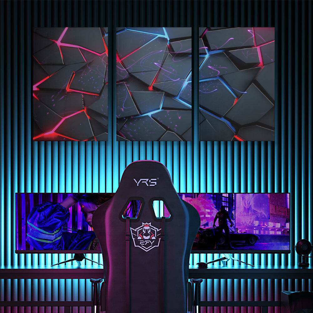 Blocky Technology Style,Triple Frameless Canvas Painting