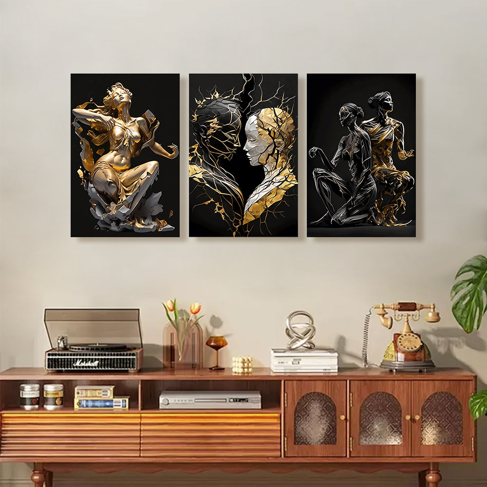 Creative Abstract Design,Triple Frameless Canvas Painting.
