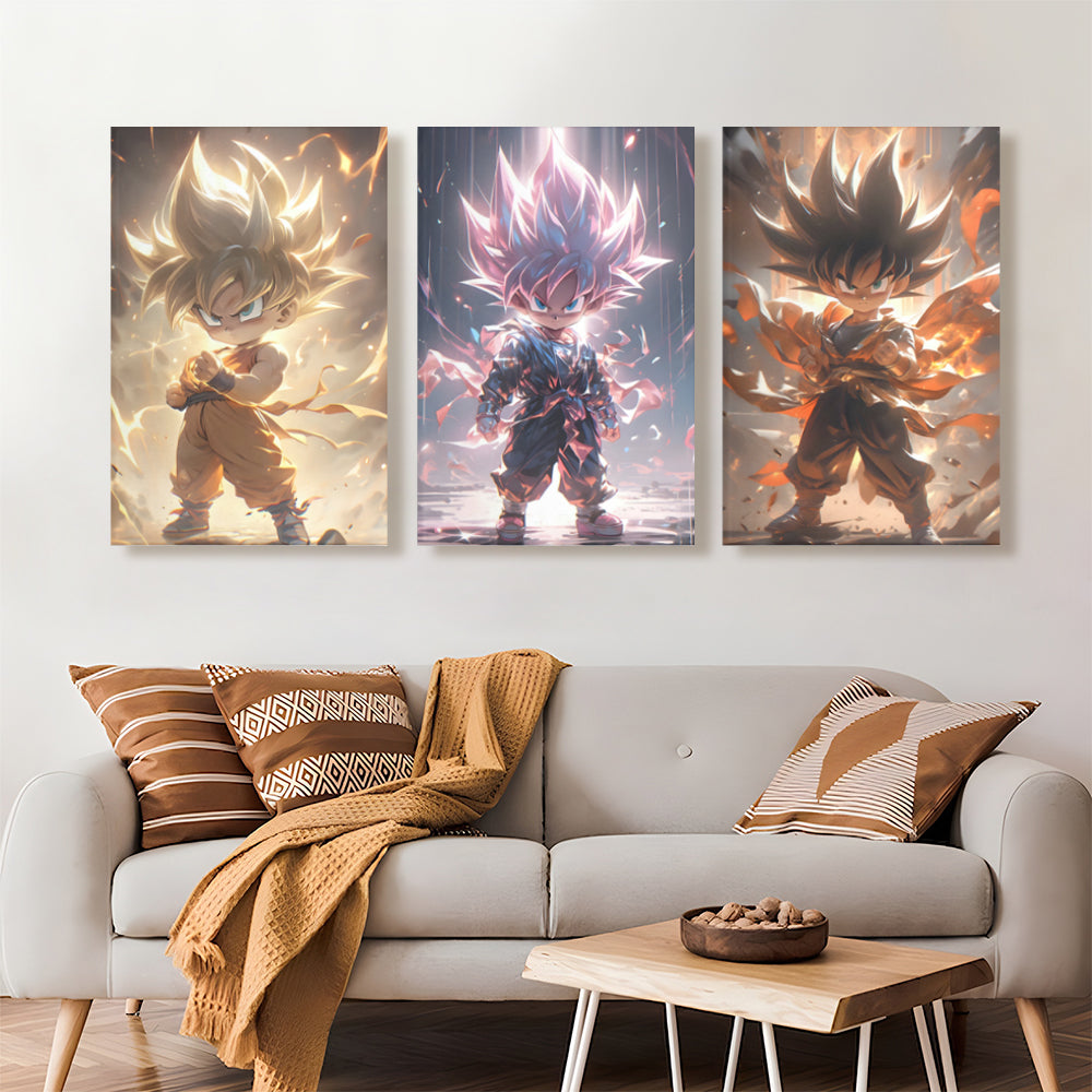 Super Saiyan Creative Pattern,Triple Frameless Canvas Painting.