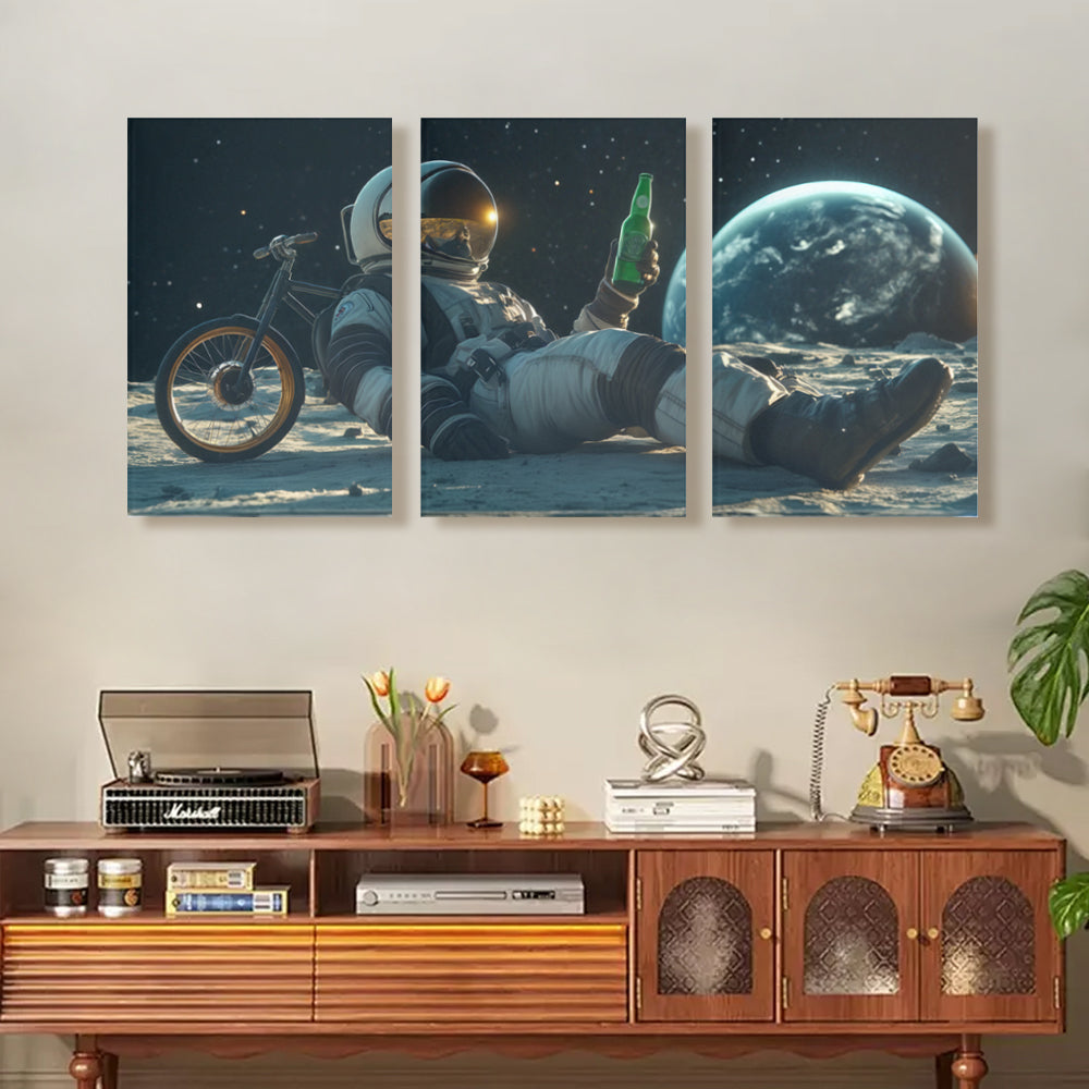Astronauts In Space,Triple Frameless Canvas Painting