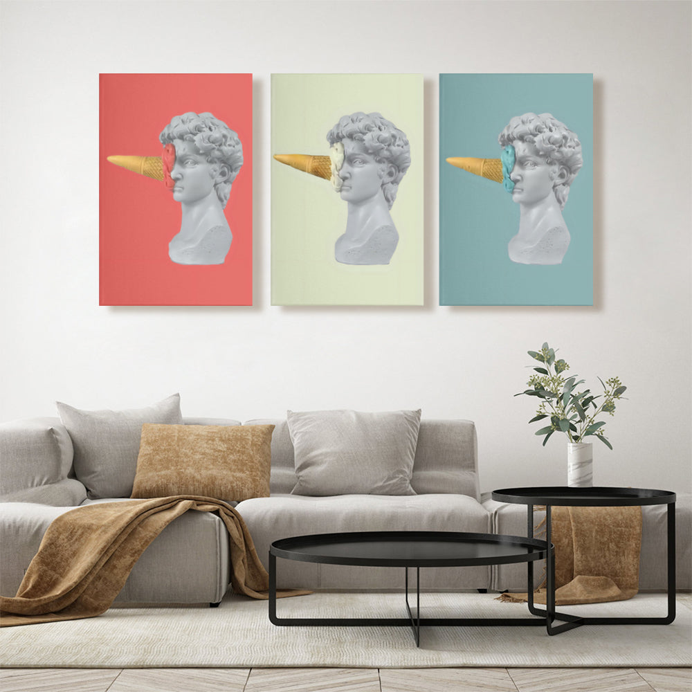 Ice Cream Sculpture Creative Pattern Design,Triple Frameless Canvas Painting.