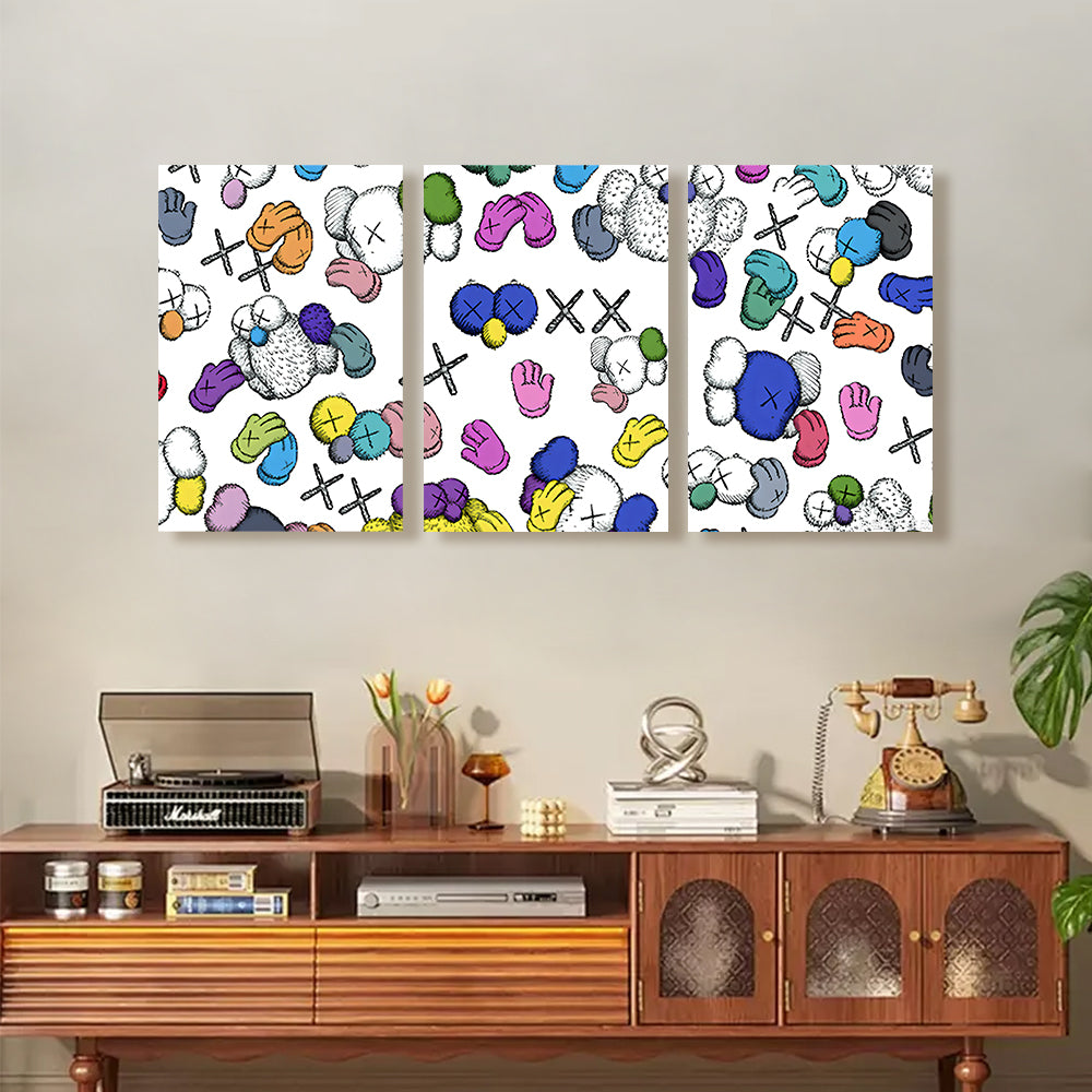 Cute Creative Pattern Design,Triple Frameless Canvas Painting.