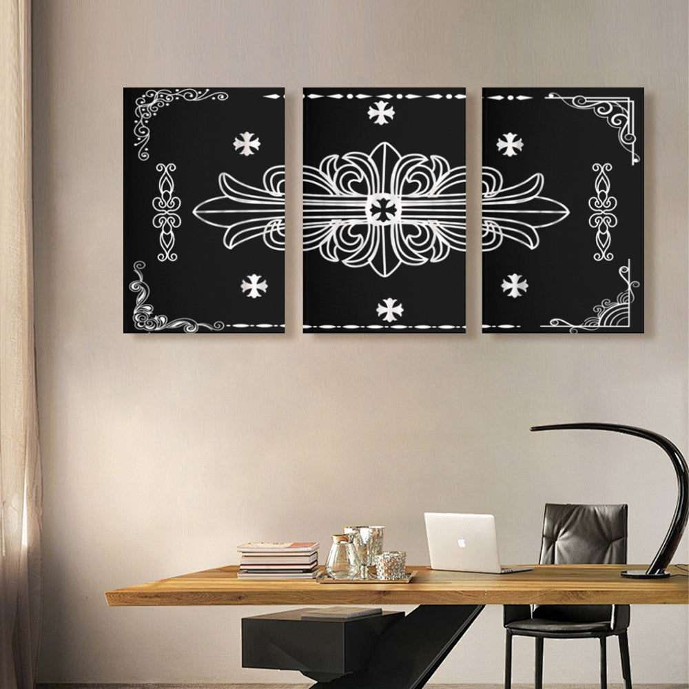 Fashion Brand Lace Cross Creative Pattern,Triple Frameless Canvas Painting
