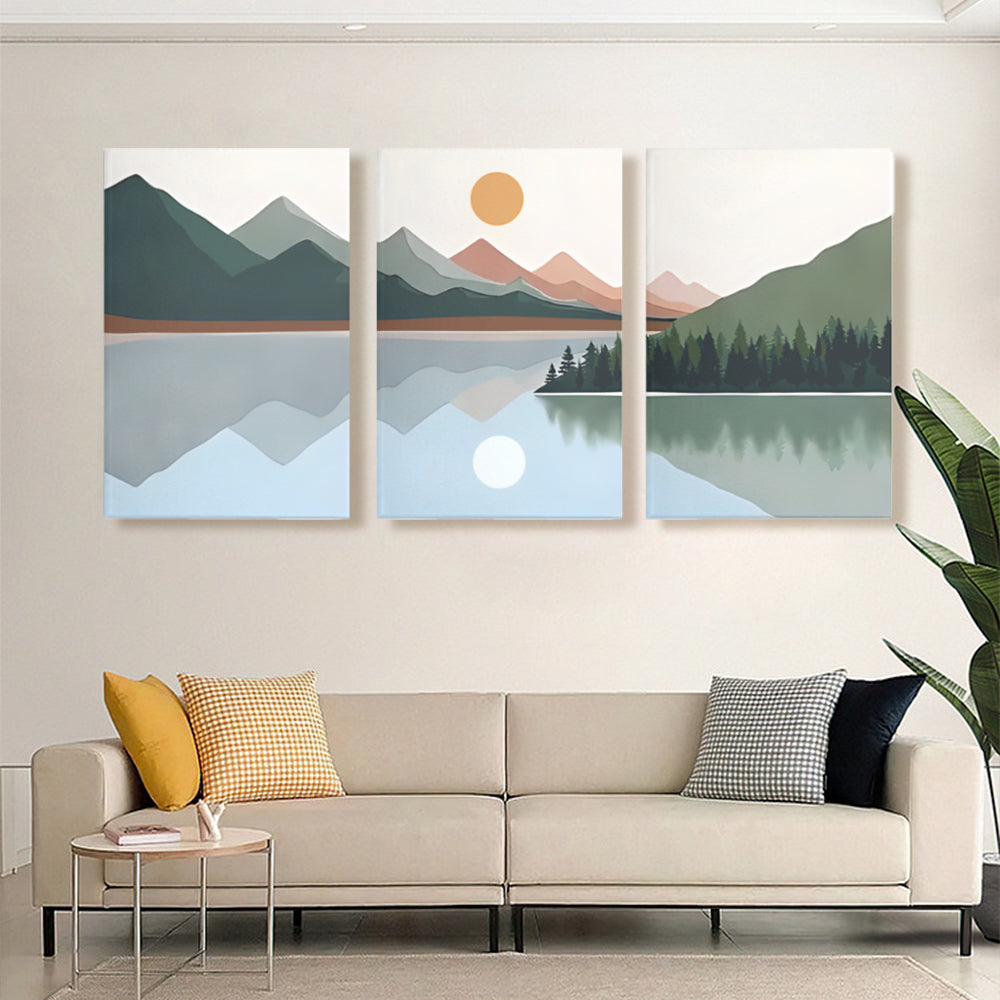 Landscape Illustration Creative,Triple Frameless Canvas Painting