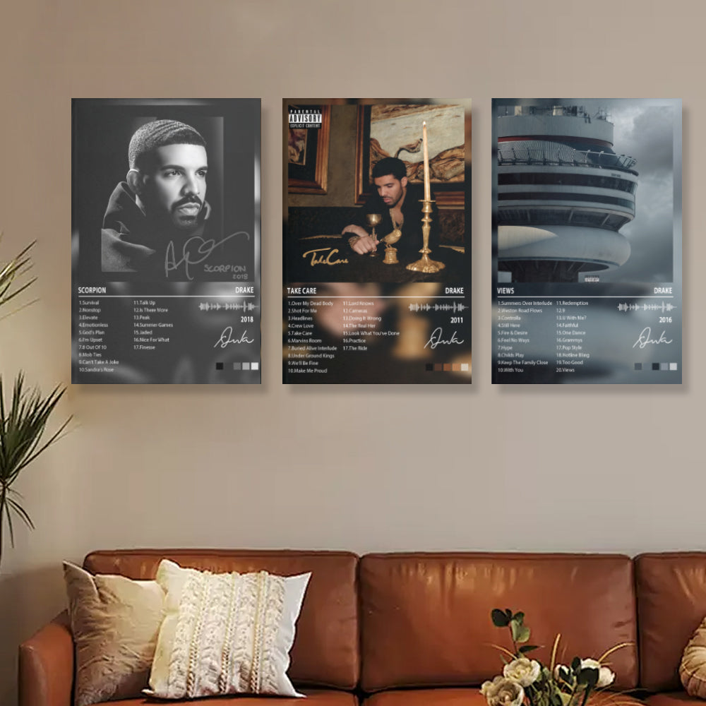 Drake Album Cover  Design,Triple Frameless Canvas Painting
