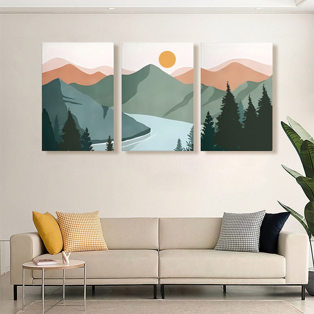 Flat Landscape Creative Design,Triple Frameless Canvas Painting