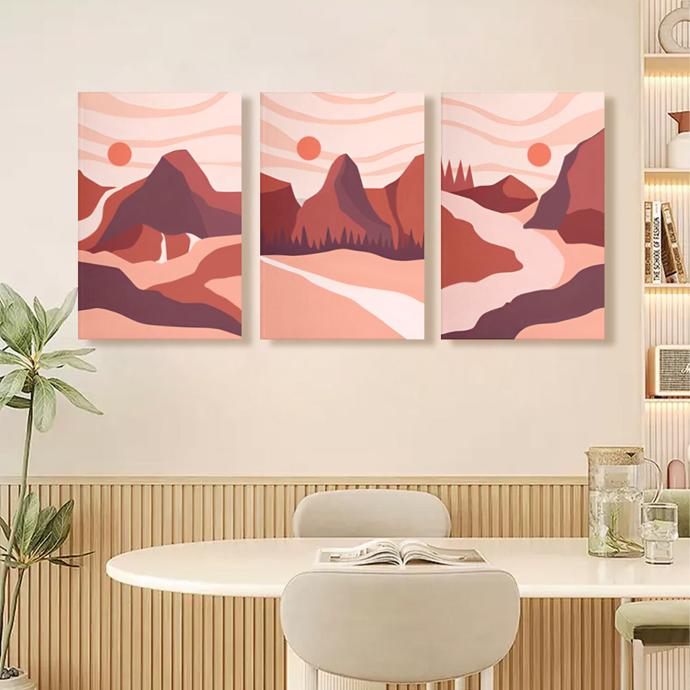 Red Sunrise Landscape Creative Design,Triple Frameless Canvas Painting