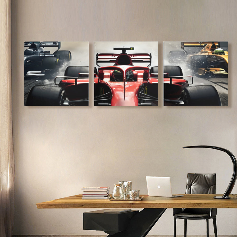 Creative Car Race,Square Triple Frameless Canvas Painting