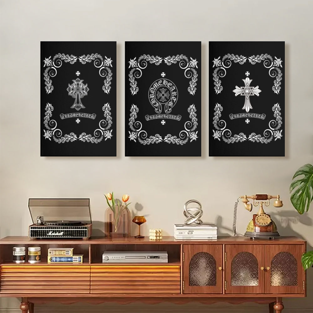 Creative Lace Chrome Heart Pattern,Triple Frameless Canvas Painting