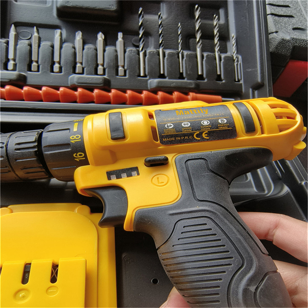Mattily Cordless Drill, 21V 3 in1 Electric Power Drill Set with Brushless Motor, 1280RPM Stepless Speed Control Electric Drill Kit for Both Home Outdoor Projects