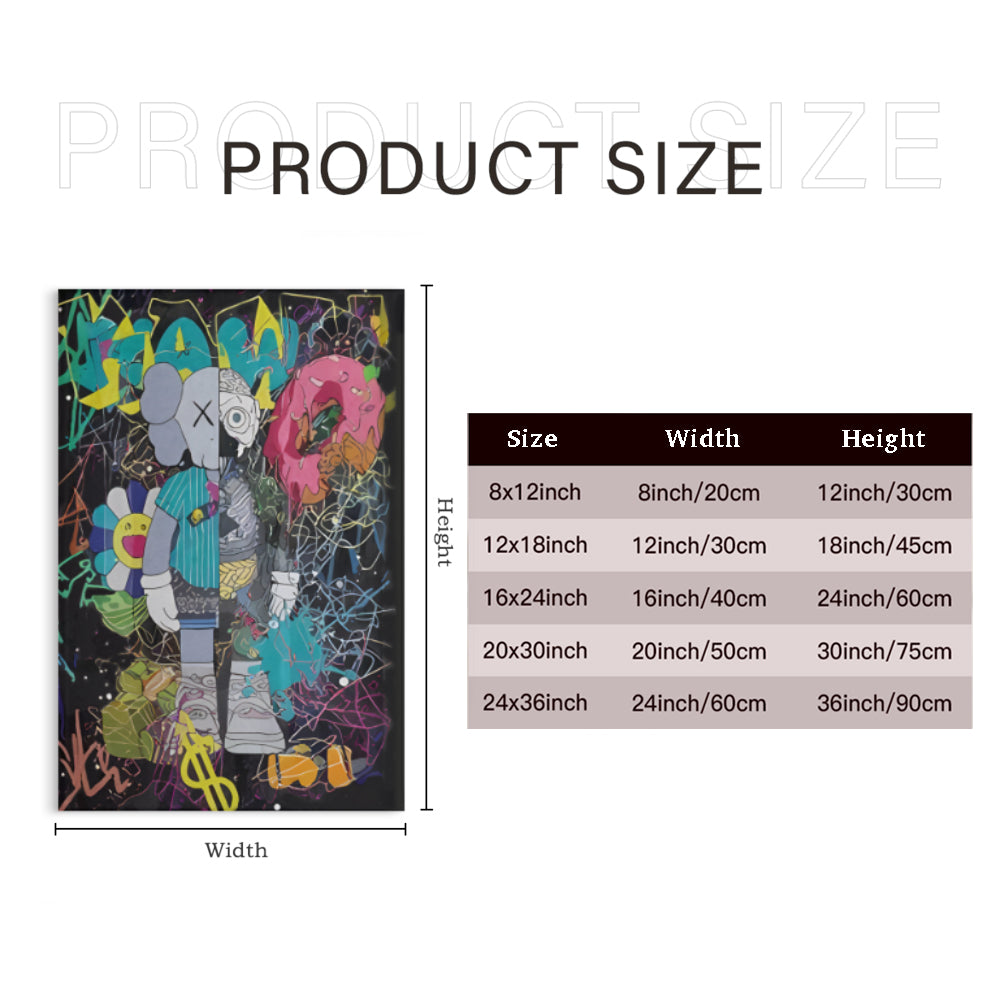 Messy Bear Creative Pattern Design,Triple Frameless Canvas Painting.