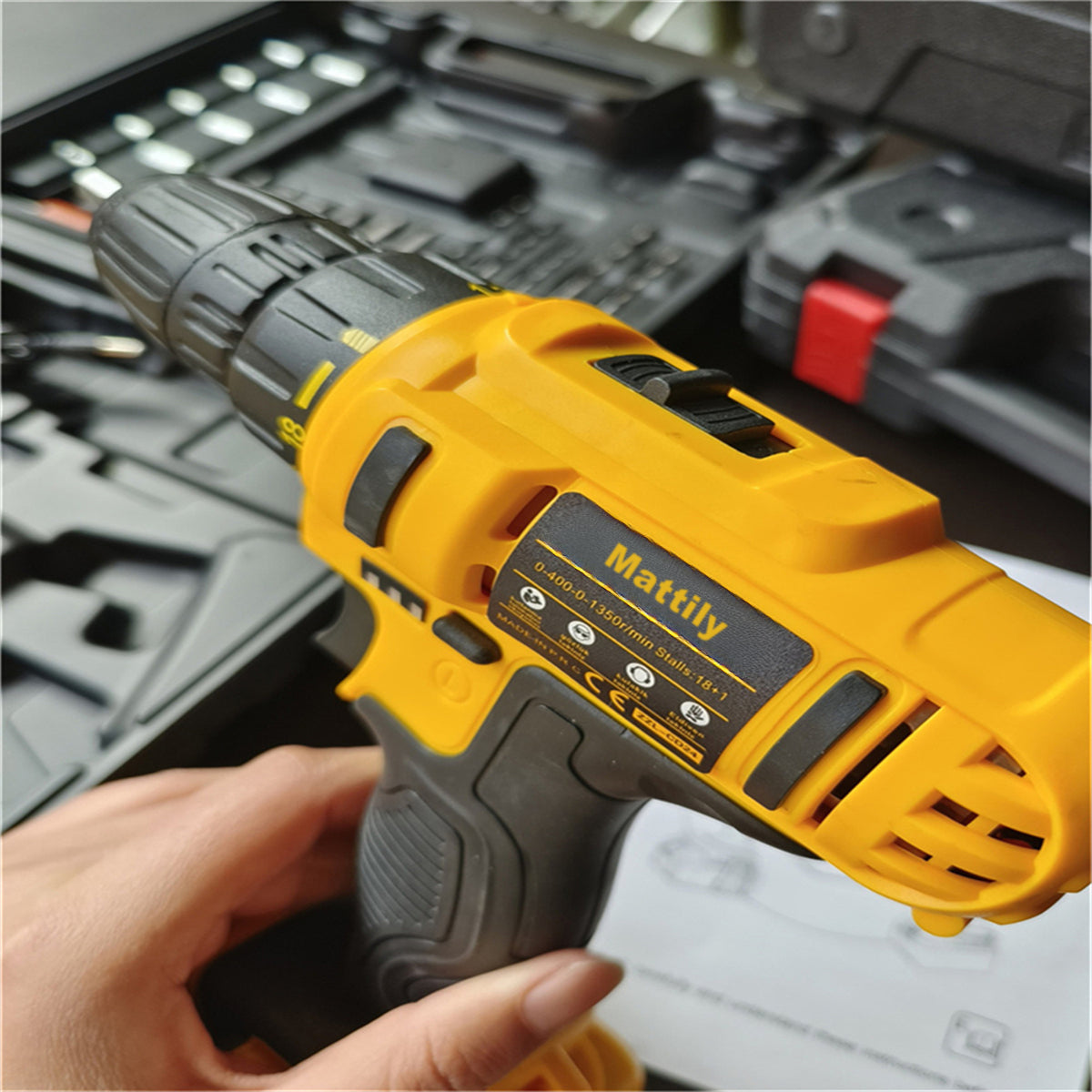 Mattily Cordless Drill, 21V 3 in1 Electric Power Drill Set with Brushless Motor, 1280RPM Stepless Speed Control Electric Drill Kit for Both Home Outdoor Projects