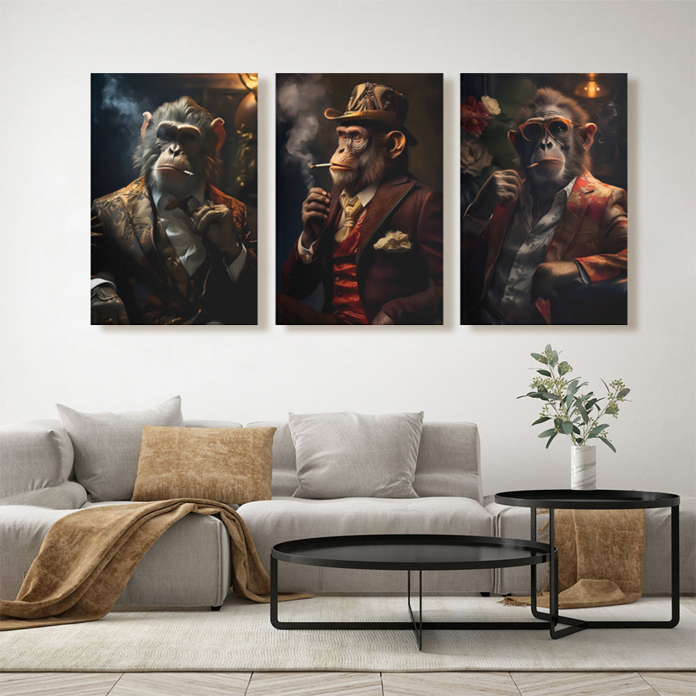Monkey Boss Creative Pattern Design,Triple Frameless Canvas Painting.