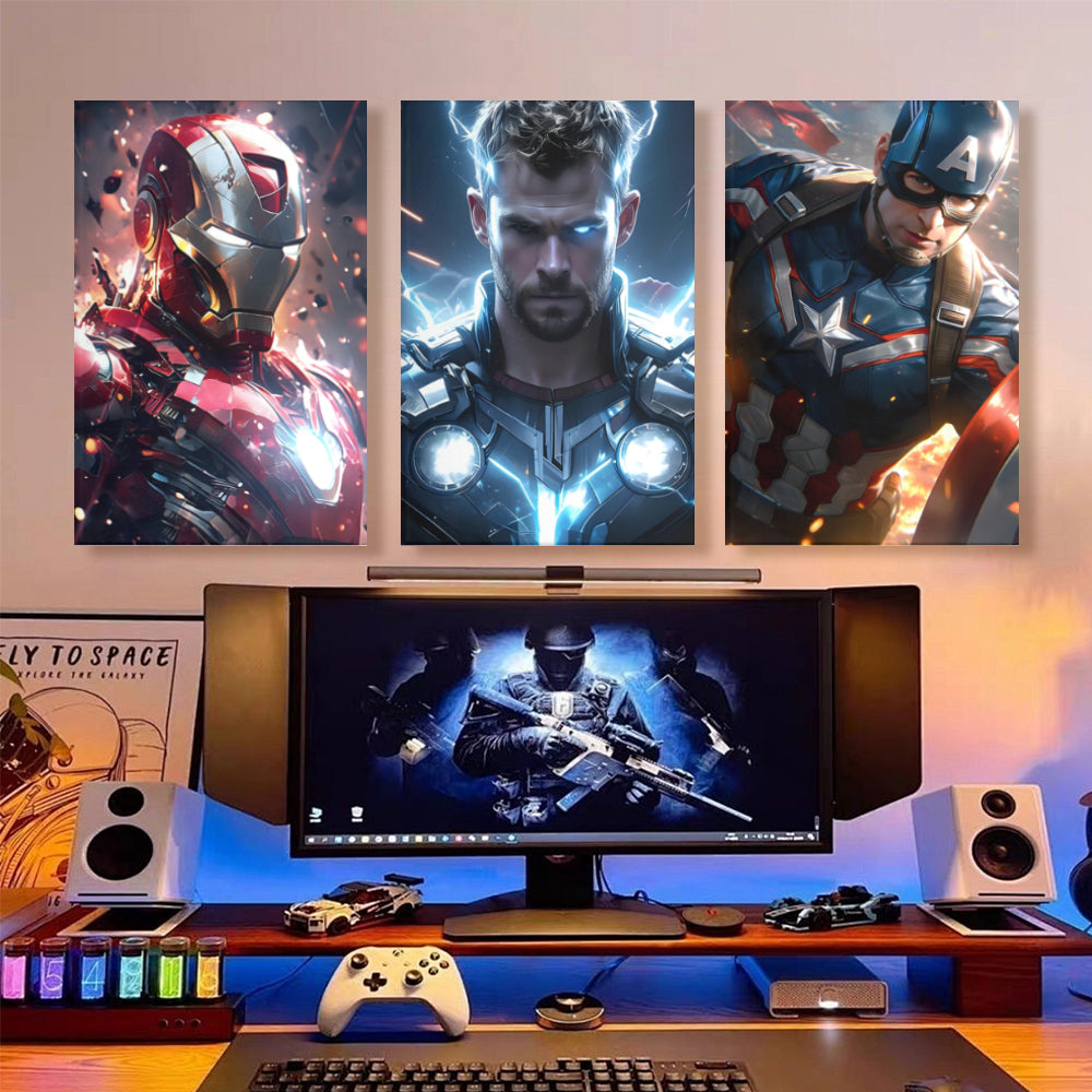 Cool Character Pattern,Triple Frameless Canvas Painting.