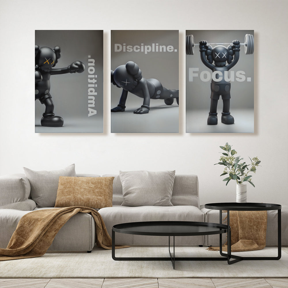 Creative Bear Simple Style, Triple Frameless Canvas Painting