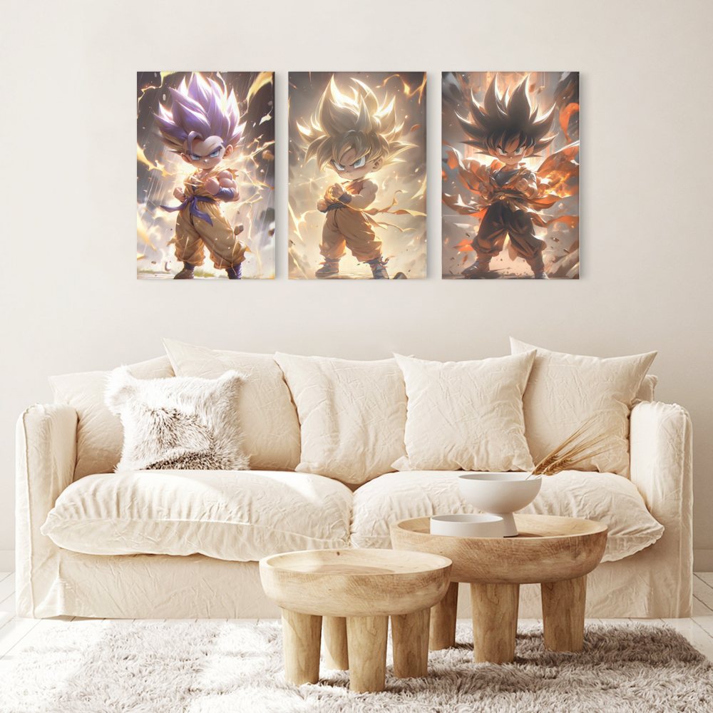 Super Saiyan Creative Pattern,Triple Frameless Canvas Painting.