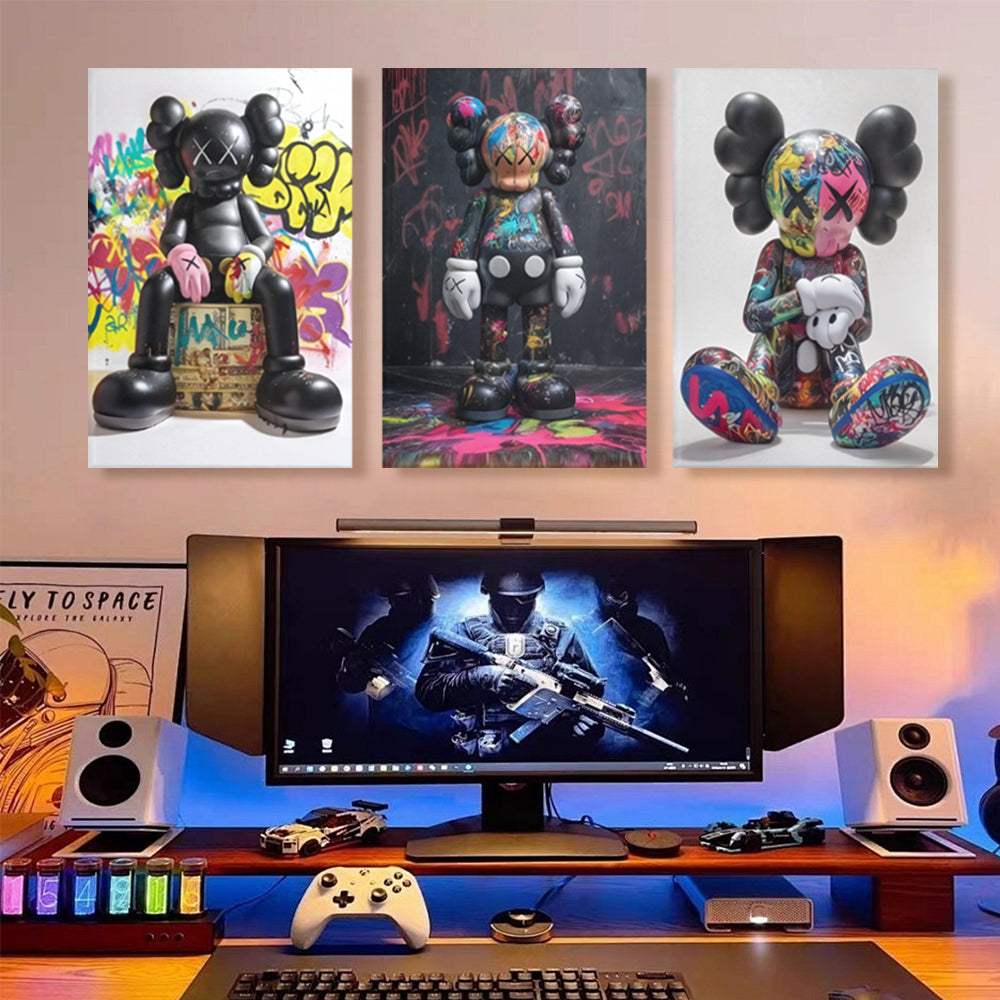 Colorful Bear Creative Pattern Design,Triple Frameless Canvas Painting