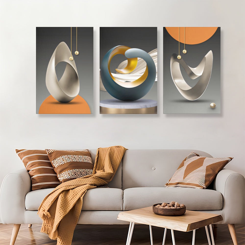Modern Minimalist Decoration,Triple Frameless Canvas Painting.