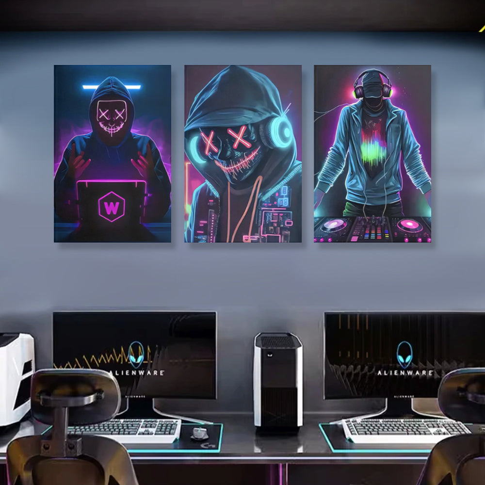 Cool Characters Creative,Triple Frameless Canvas Painting.