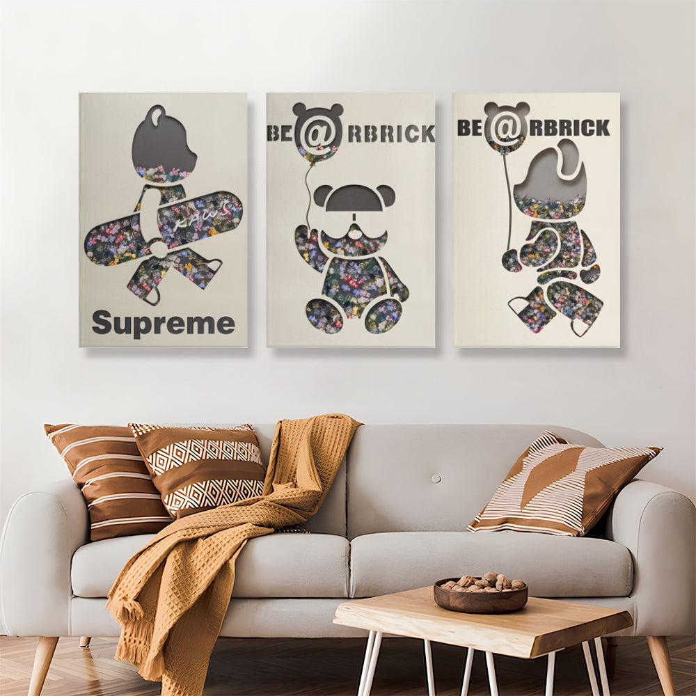 Creative Flower Bear,Triple Frameless Canvas Painting