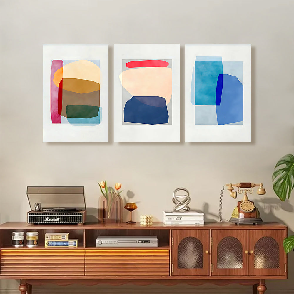 Creative Color Block Pattern,Triple Frameless Canvas Painting