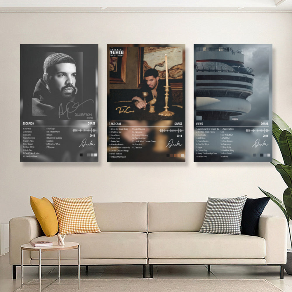 Drake Album Cover  Design,Triple Frameless Canvas Painting