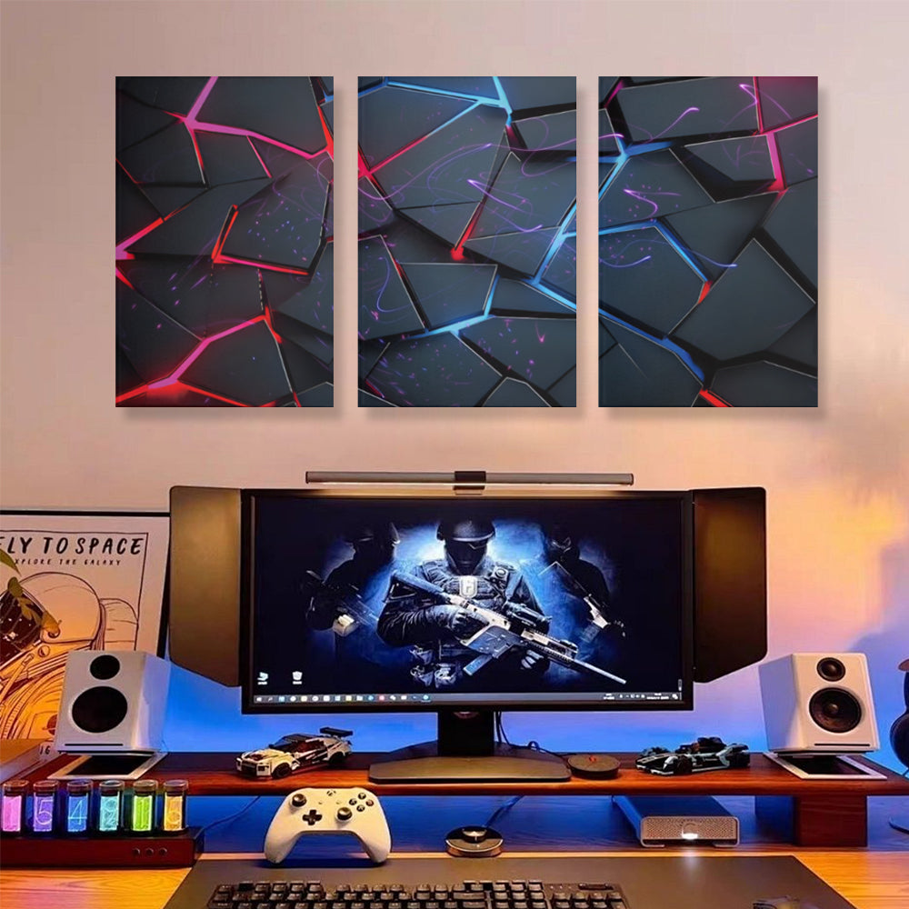 Blocky Technology Style,Triple Frameless Canvas Painting