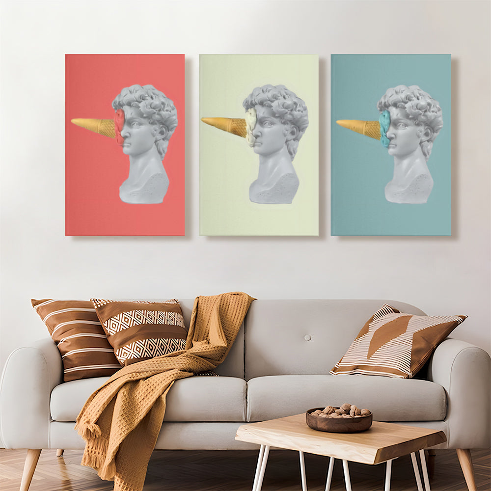 Ice Cream Sculpture Creative Pattern Design,Triple Frameless Canvas Painting.