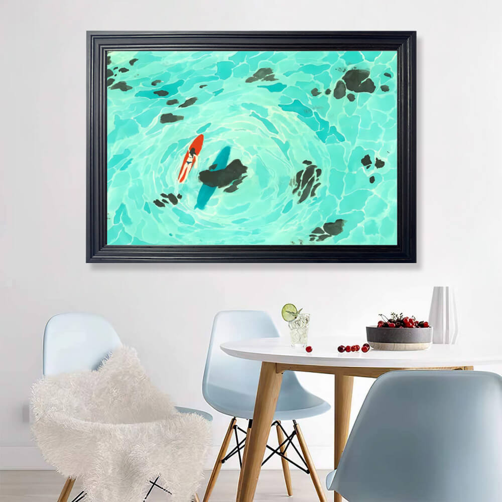 Creative Illustration Of Small Fish In Pond, Horizontal Framed Simple Decorative Canvas Painting