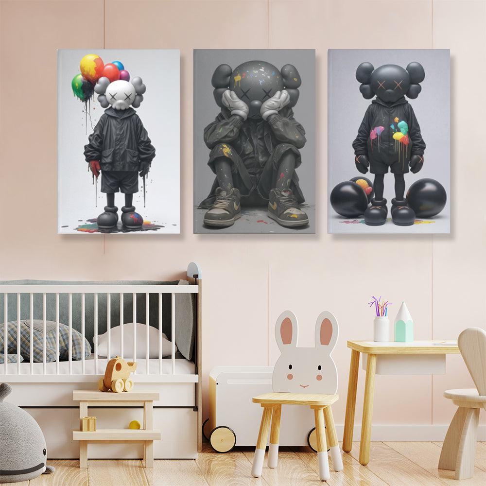 Fashion Bear Creative Design,Triple Frameless Canvas Painting.