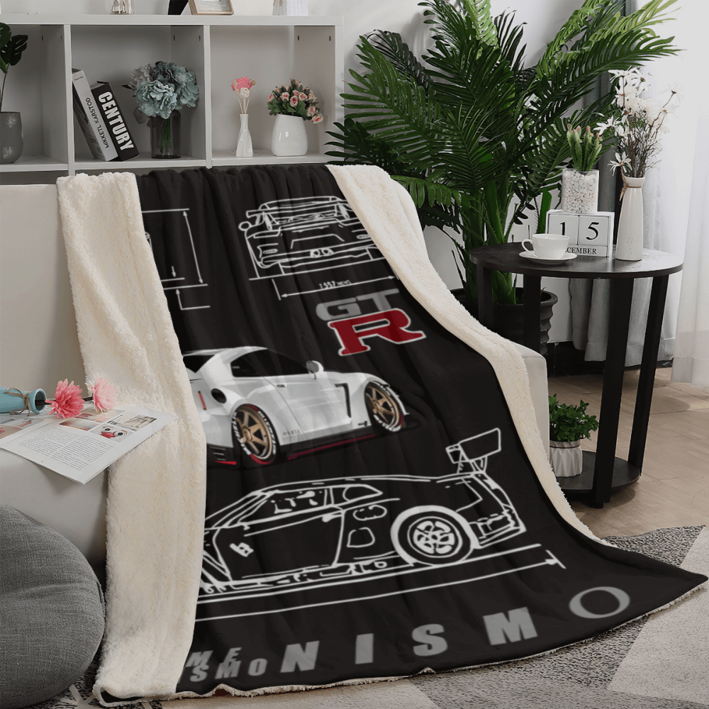 Car Model Line Drawing Pattern, Blanket Soft And Comfortable