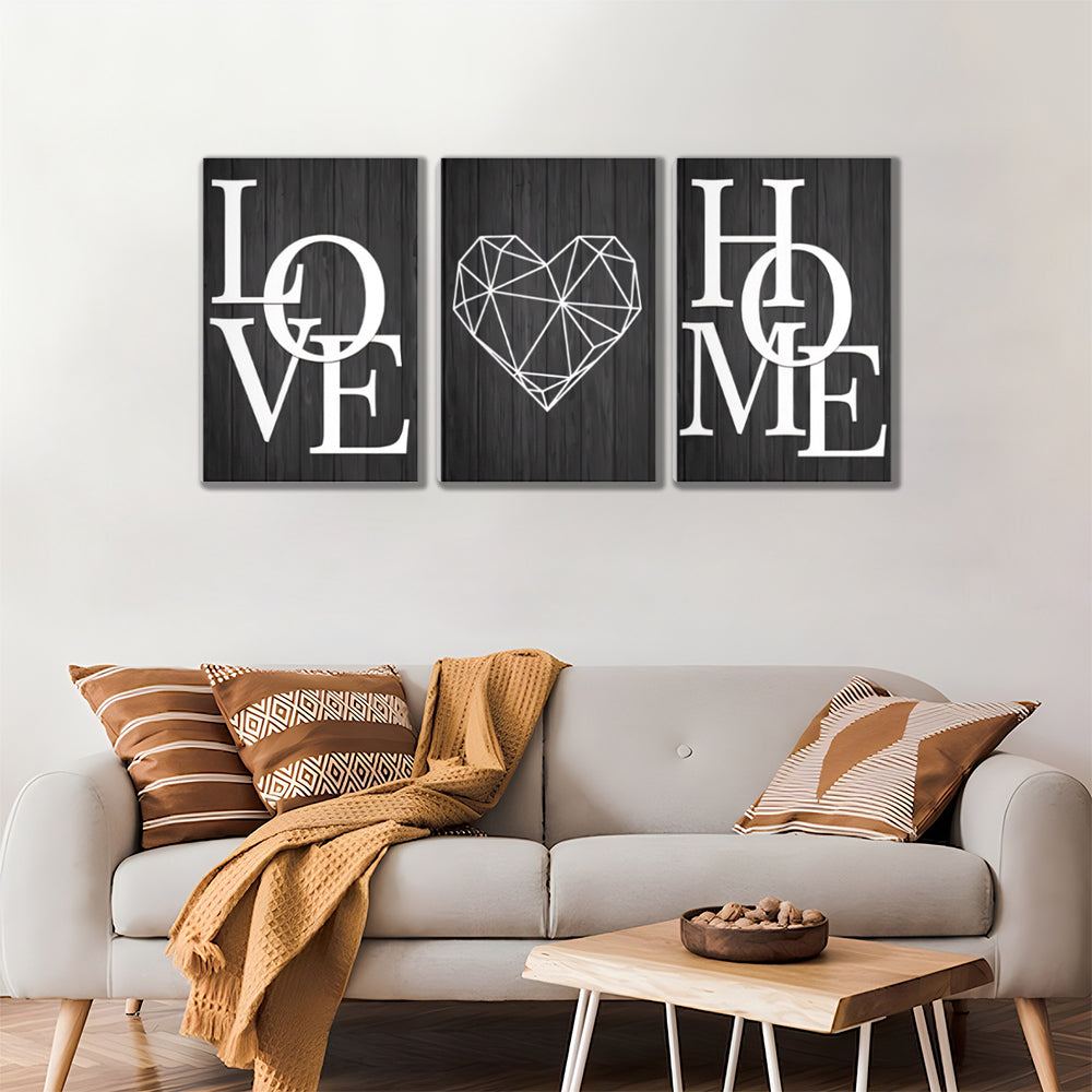 Love Home Creative Pattern,Triple Frameless Canvas Painting.