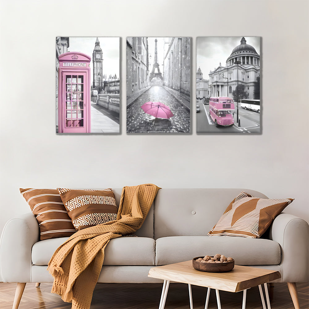 Architectural Creative Pattern,Triple Frameless Canvas Painting