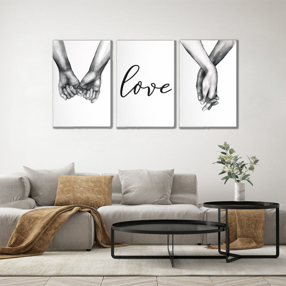 Couple Holding Hands Creative Pattern,Triple Frameless Canvas Painting