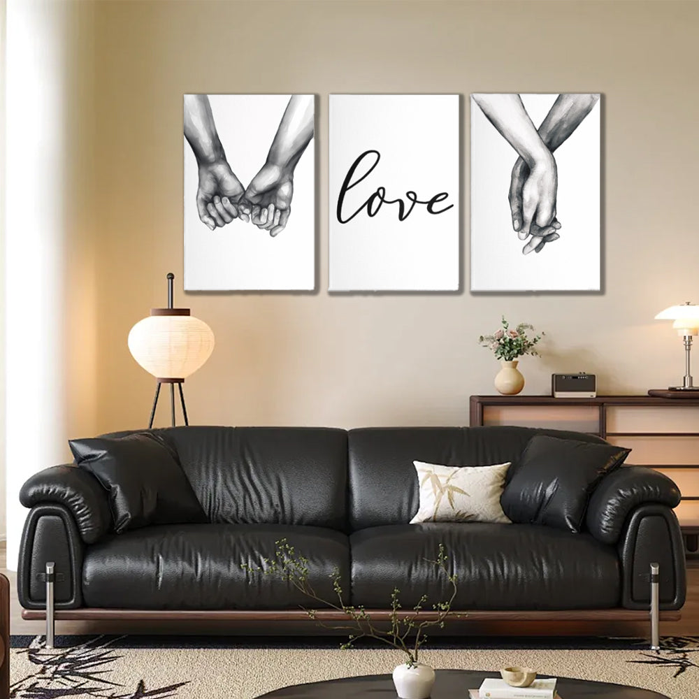 Couple Holding Hands Creative Pattern,Triple Frameless Canvas Painting